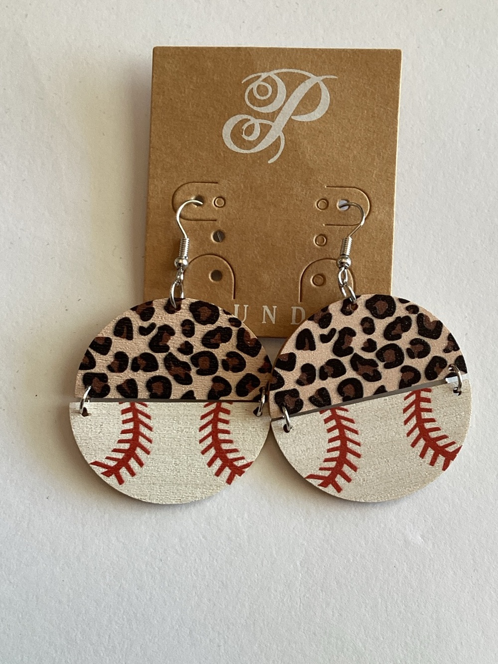 Plunder‎ Leopard & Baseball Stitch Drop Earrings - Brown & Red